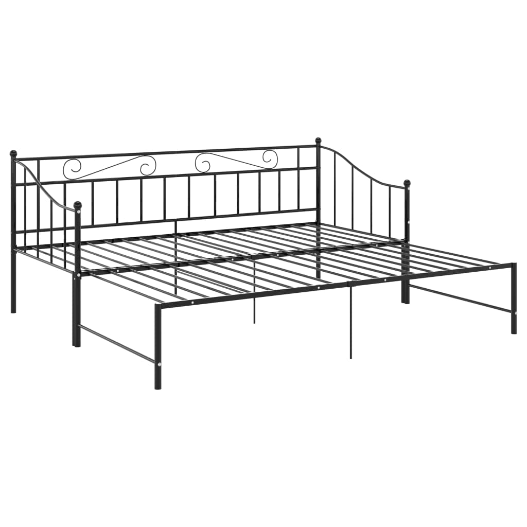 Utdragbar sängram bäddsoffa svart metall 90x200 cm