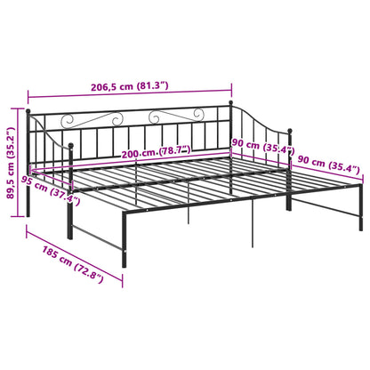 Utdragbar sängram bäddsoffa svart metall 90x200 cm