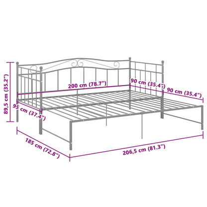 Utdragbar sängram bäddsoffa grå metall 90x200 cm