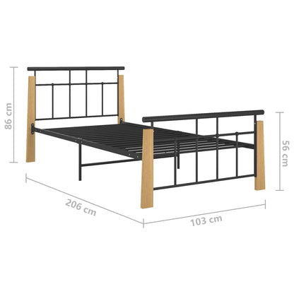 Sängram metall och massiv ek 90x200 cm