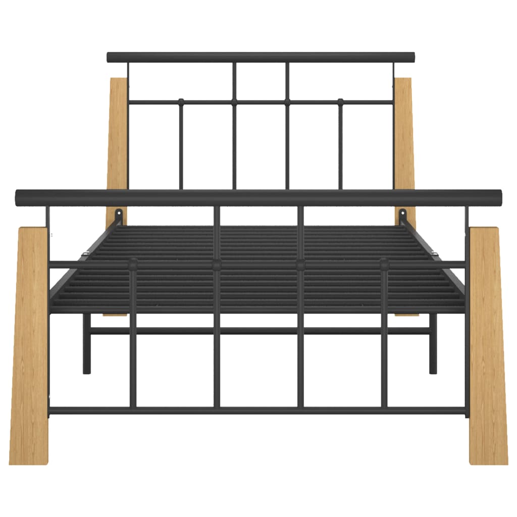 Sängram svart metall och massiv ek 100x200 cm