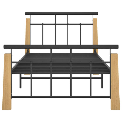 Sängram svart metall och massiv ek 100x200 cm