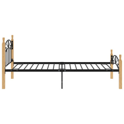 Sängram svart metall och massiv ek 90x200 cm