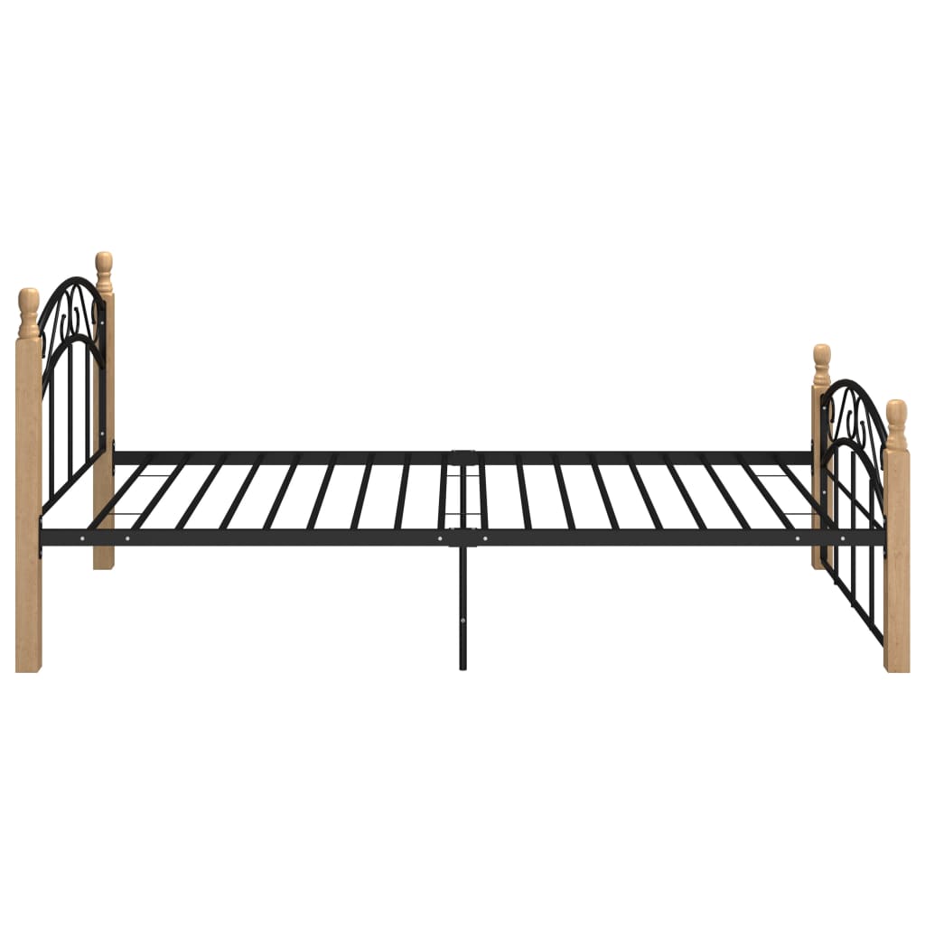 Sängram svart metall och massiv ek 90x200 cm