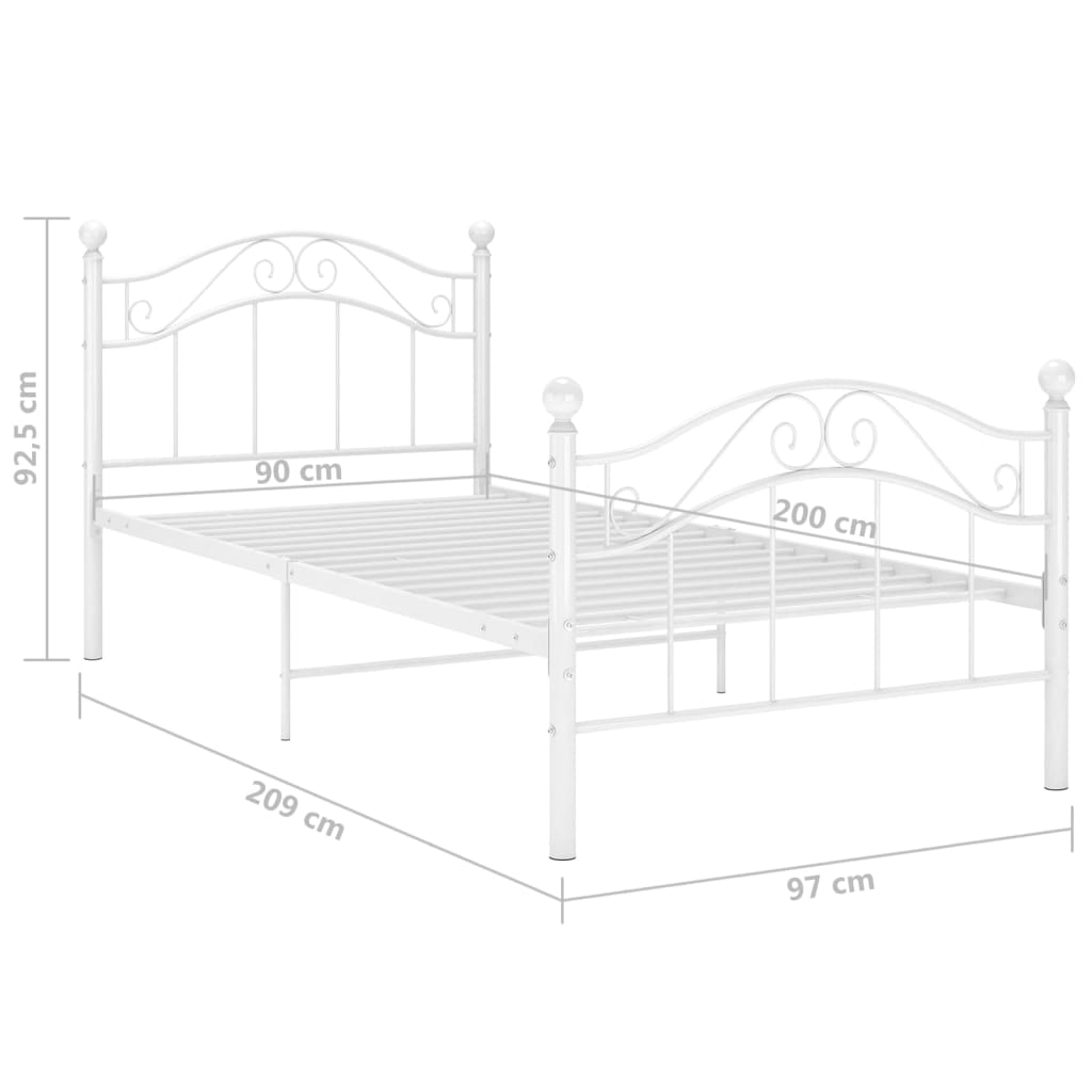 Sängram utan madrass vit metall 90x200 cm