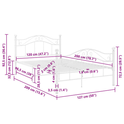 Sängram utan madrass vit metall 120x200 cm