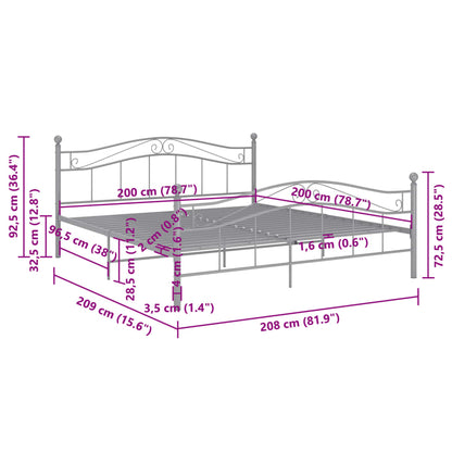 Sängram grå metall 200x200 cm