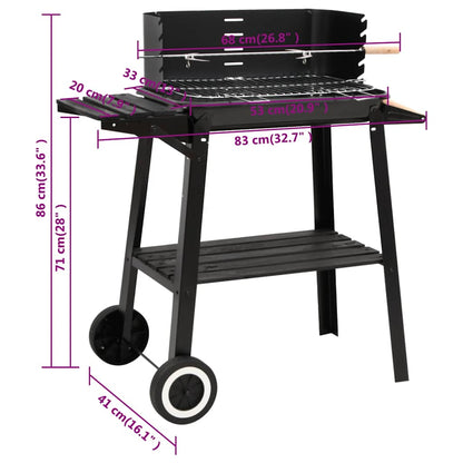 Kolgrill med hjul svart stål