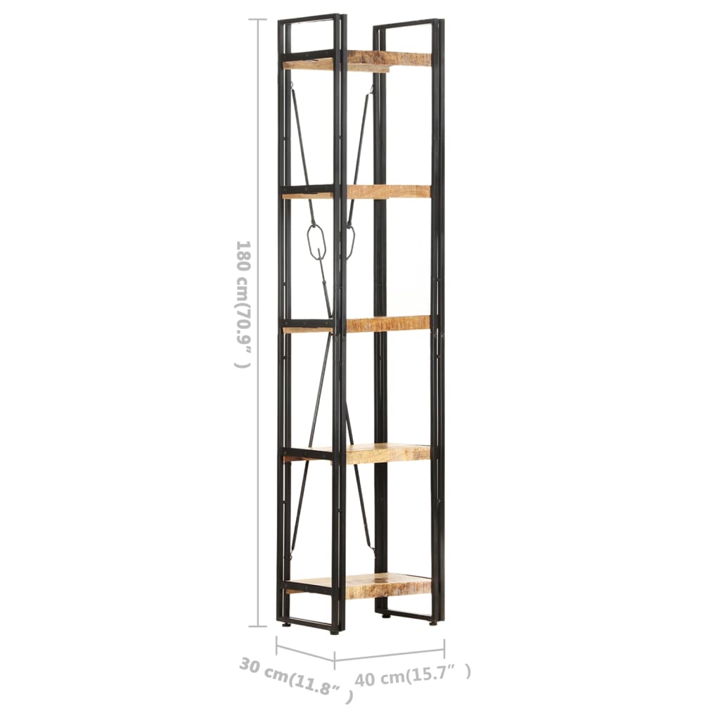 Bokhylla med 5 hyllor 40x30x180 cm massivt mangoträ