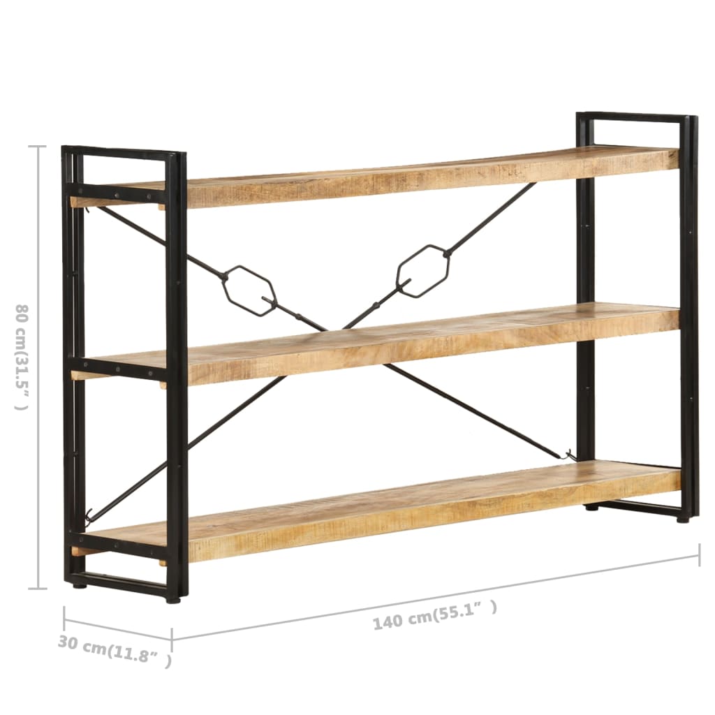 Bokhylla med 3 hyllplan 140x30x80 cm massivt mangoträ