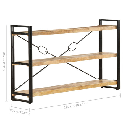 Bokhylla med 3 hyllplan 140x30x80 cm massivt mangoträ