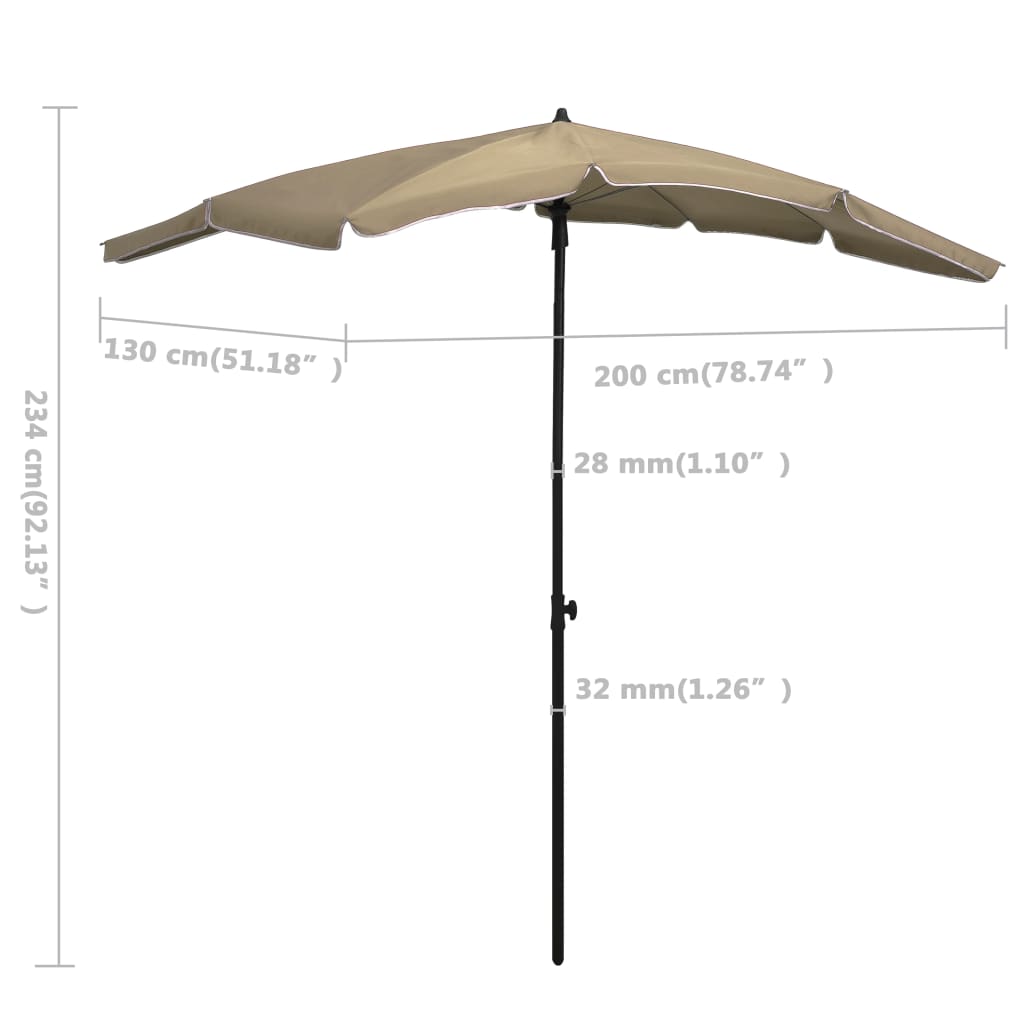 Parasoll med stång 200x130 cm taupe