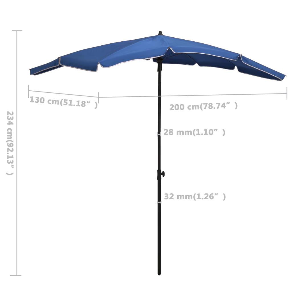 Parasoll med stång 200x130 cm azurblå