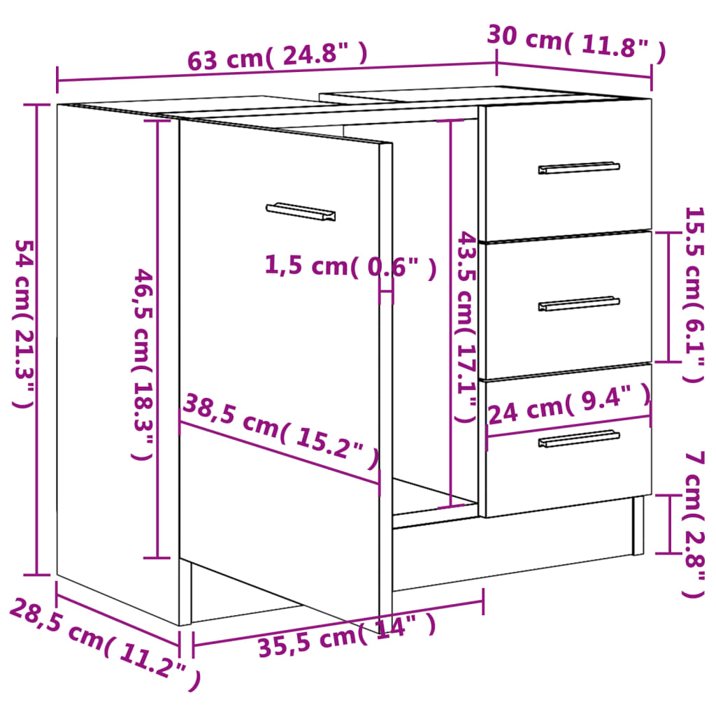 Tvättställsskåp sonoma-ek 63x30x54 cm konstruerat trä