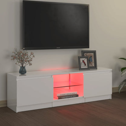 TV-bänk med LED-belysning vit högglans 120x30x35,5 cm