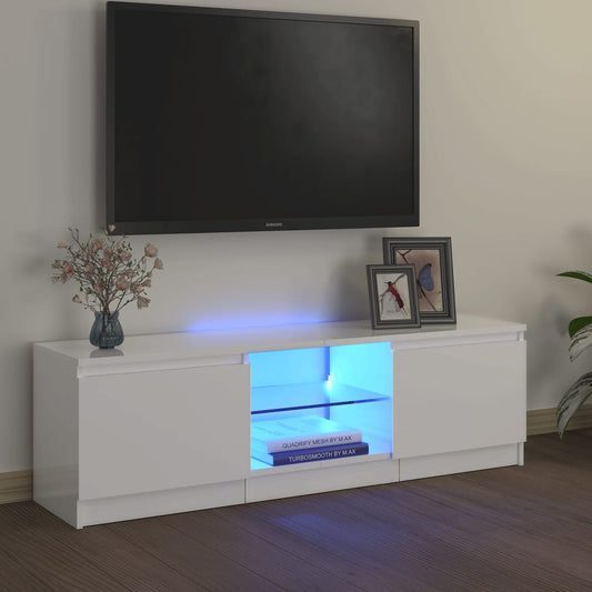 TV-bänk med LED-belysning vit högglans 120x30x35,5 cm