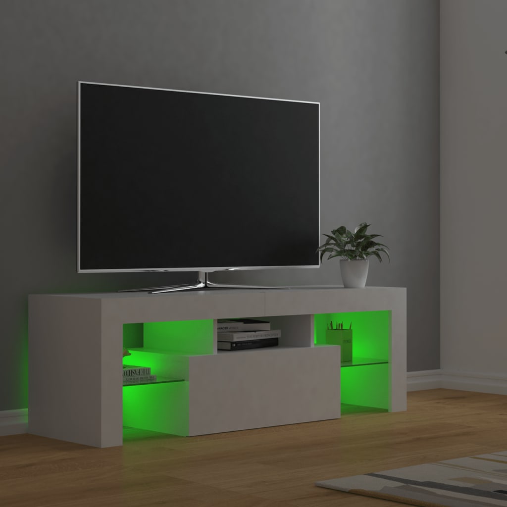 TV-bänk med LED-belysning vit 120x35x40 cm