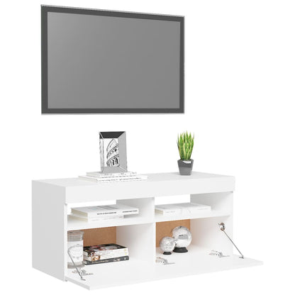 TV-bänk med LED-belysning vit 90x35x40 cm