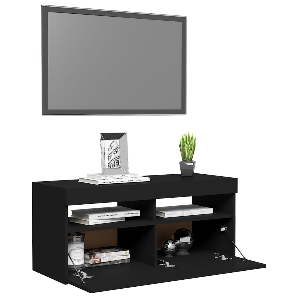 TV-bänk med LED-belysning svart 90x35x40 cm