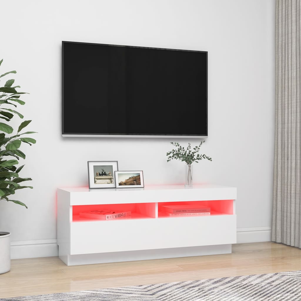 TV-bänk med LED-belysning vit 100x35x40 cm