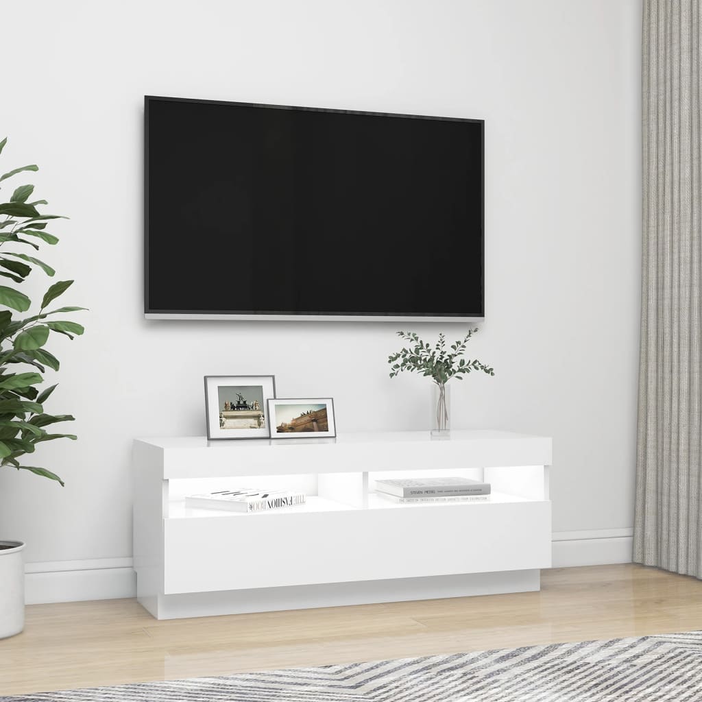 TV-bänk med LED-belysning vit 100x35x40 cm