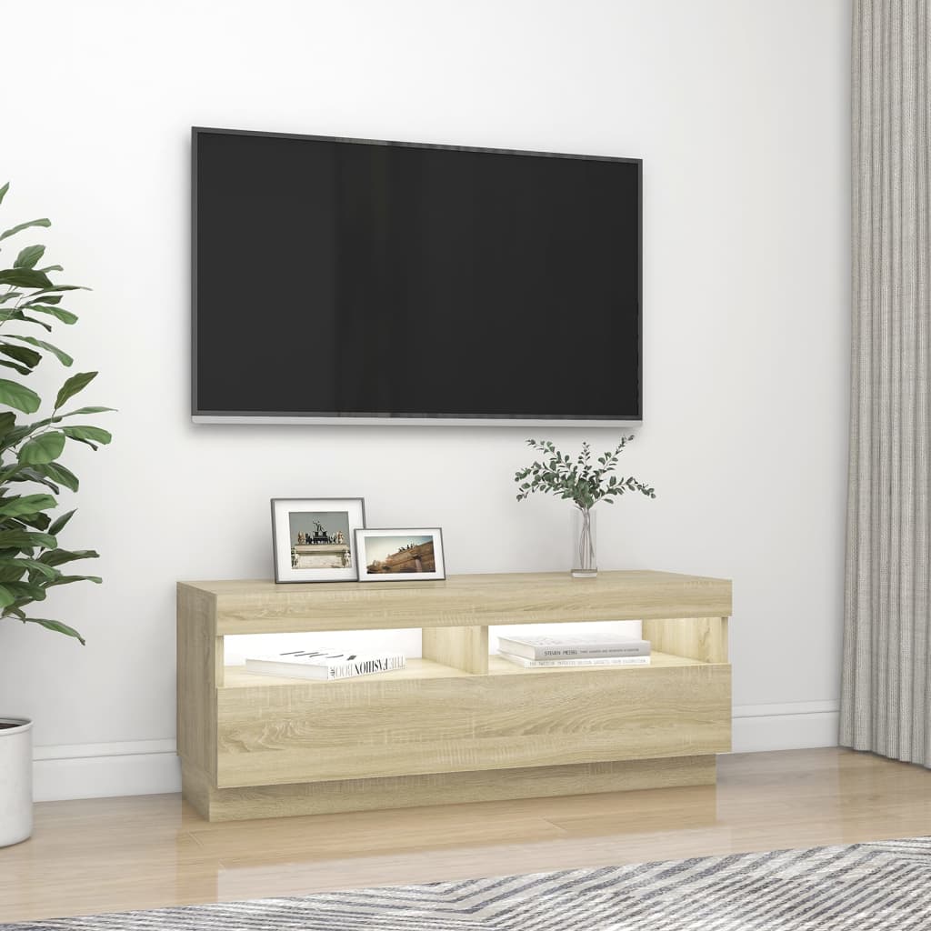 TV-bänk med LED-belysning sonoma-ek 100x35x40 cm