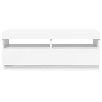 TV-bänk med LED-belysning vit högglans 100x35x40 cm