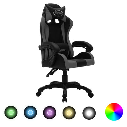 Gamingstol med RGB LED-lampor grå och svart konstläder