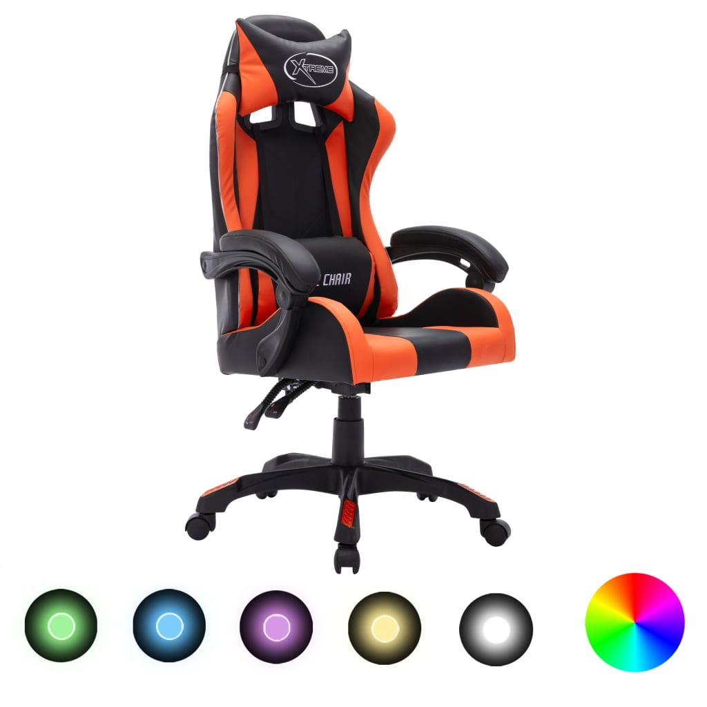 Gamingstol med RGB LED-lampor orange och svart konstläder