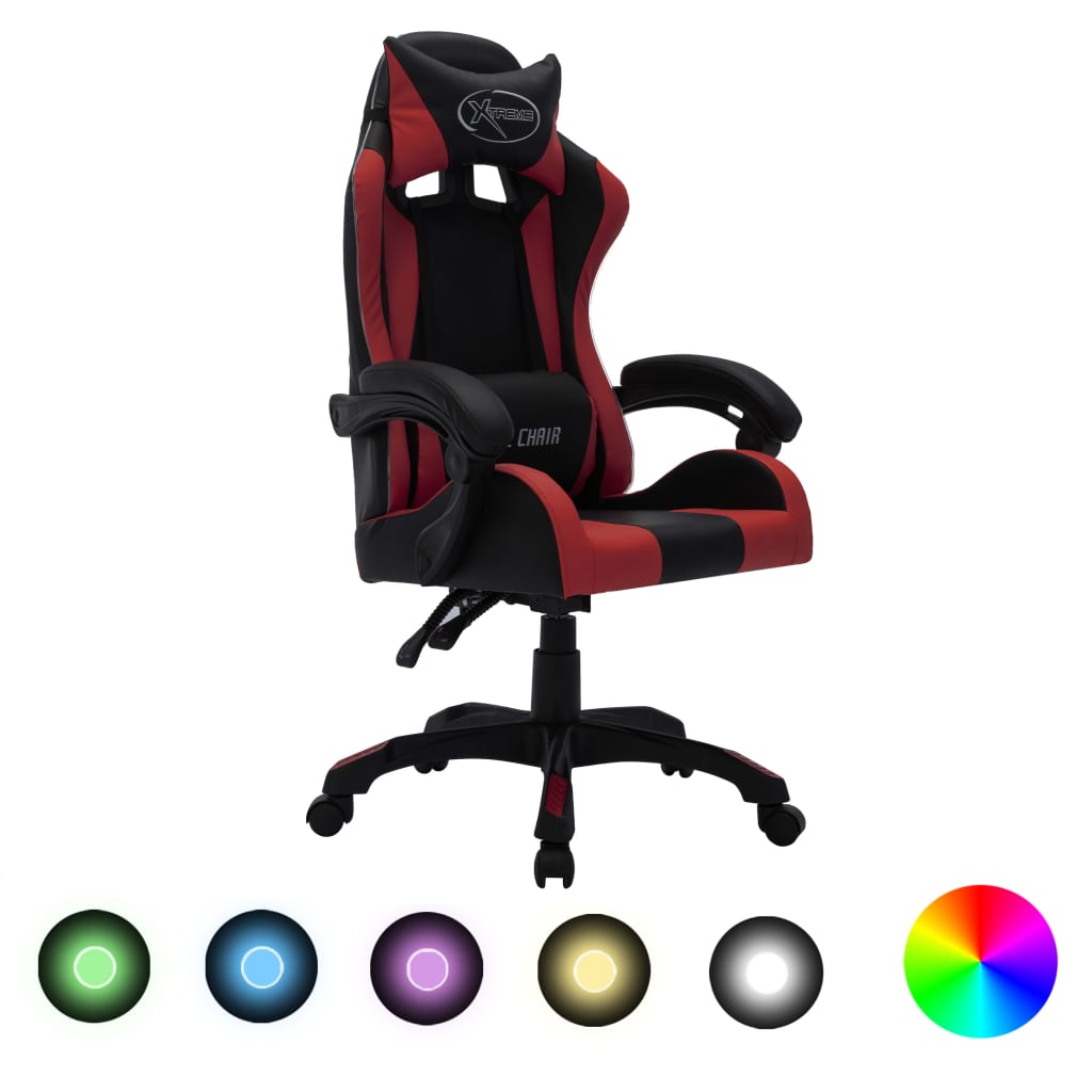 Gamingstol med RGB LED-lampor vinröd och svart konstläder