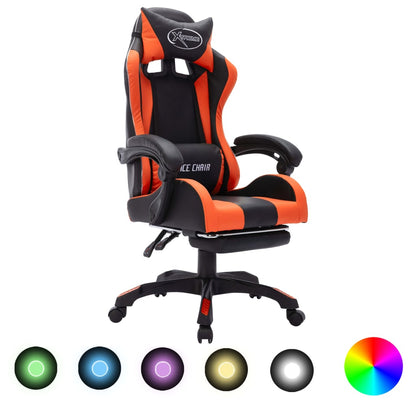 Gamingstol med RGB LED-lampor orange och svart konstläder