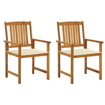 Trädgårdsstolar med dynor 2 st massivt akaciaträ