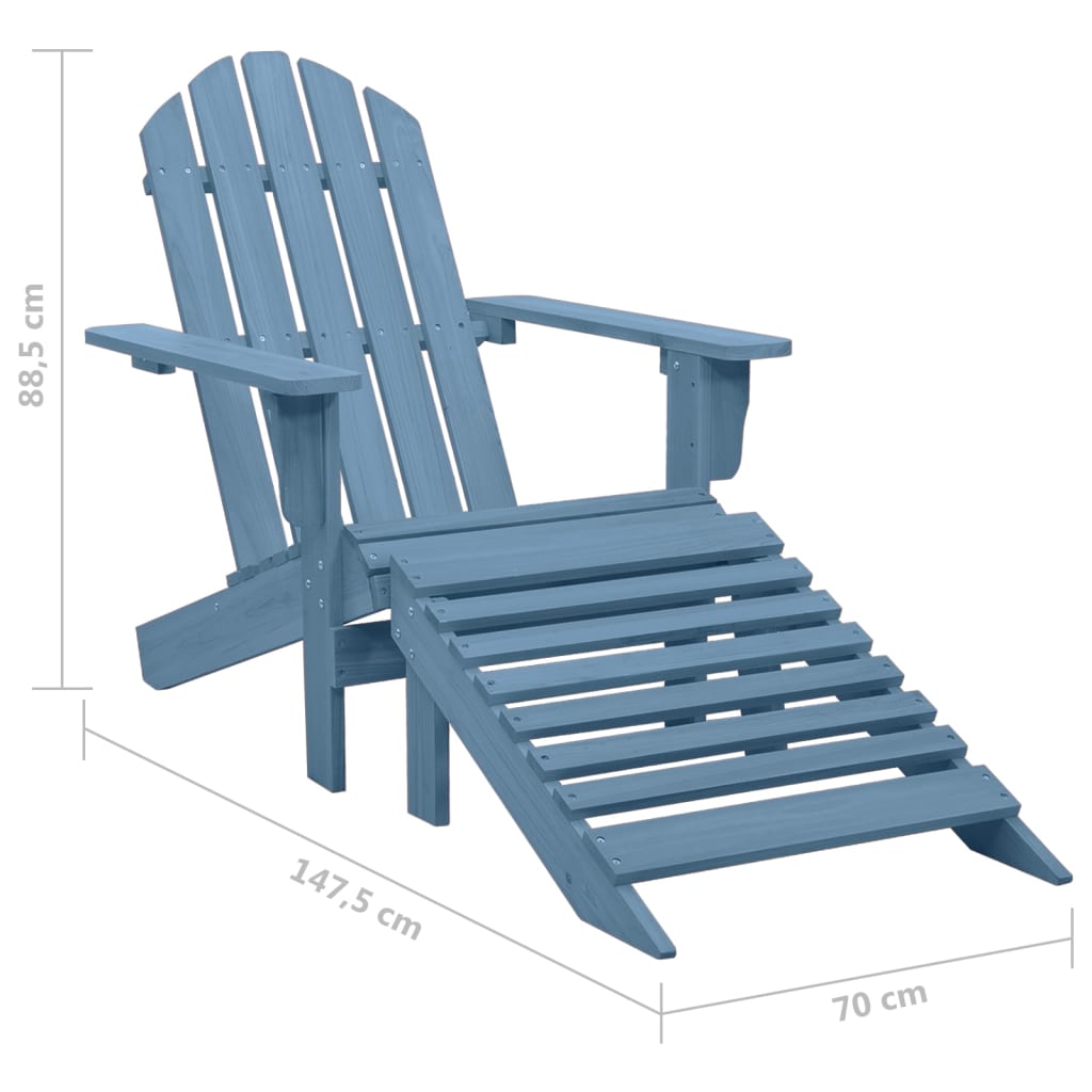 Adirondackstol med fotpall massivt granträ blå