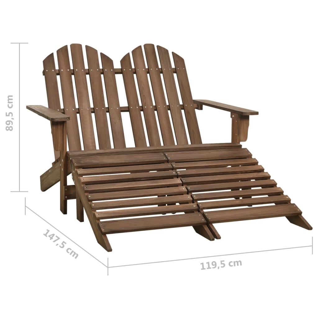 Adirondackstol med fotpall 2-sits brun granträ