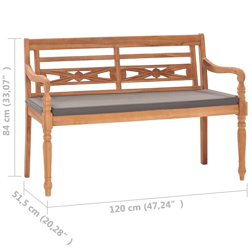 Bataviabänk med mörkgrå dyna 120 cm massiv teak