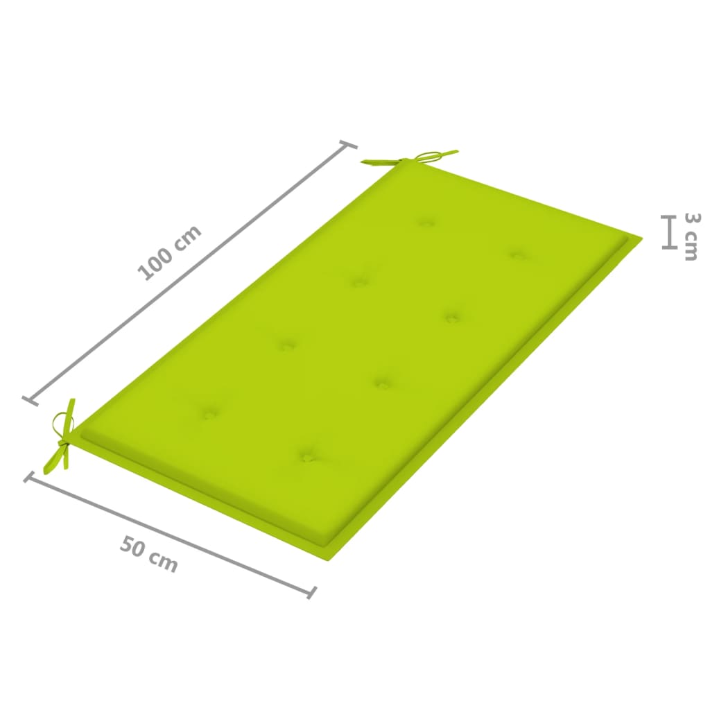 Trädgårdsbänk med ljusgrön dyna 112 cm massiv teak