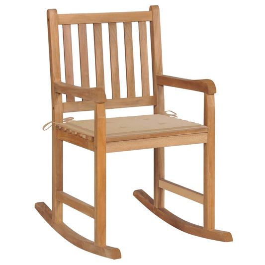 Gungstol med beige dyna massiv teak