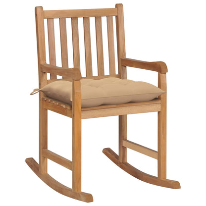 Gungstol med beige dyna massiv teak