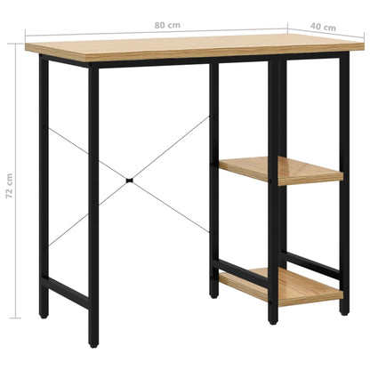 Datorbord svart och ljus ek 80x40x72 cm MDF och metall