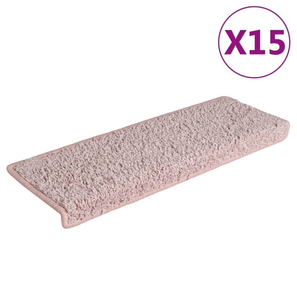 Trappstegsmattor 15 st 65x21x4 cm vit och rosa