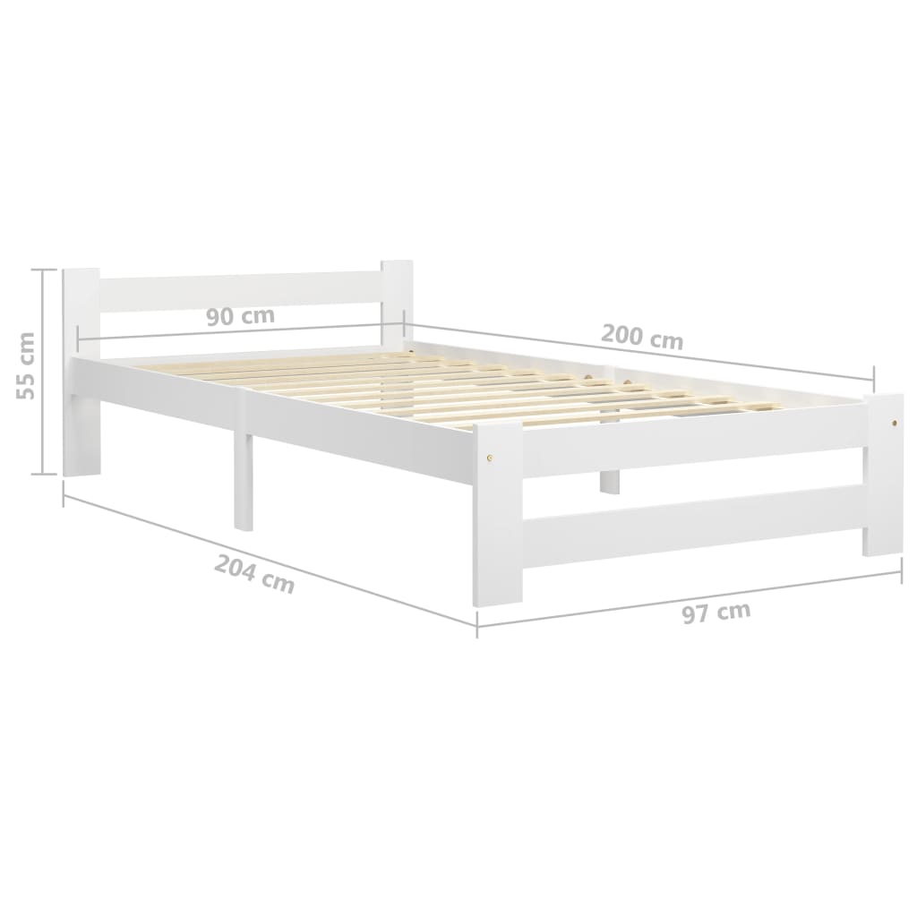 Sängram utan madrass vit massiv furu 90x200 cm