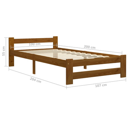 Sängram utan madrass honungsbrun massiv furu 100x200 cm