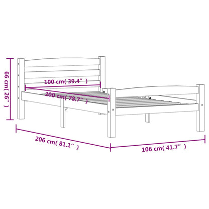 Sängram utan madrass massiv furu 90x200 cm