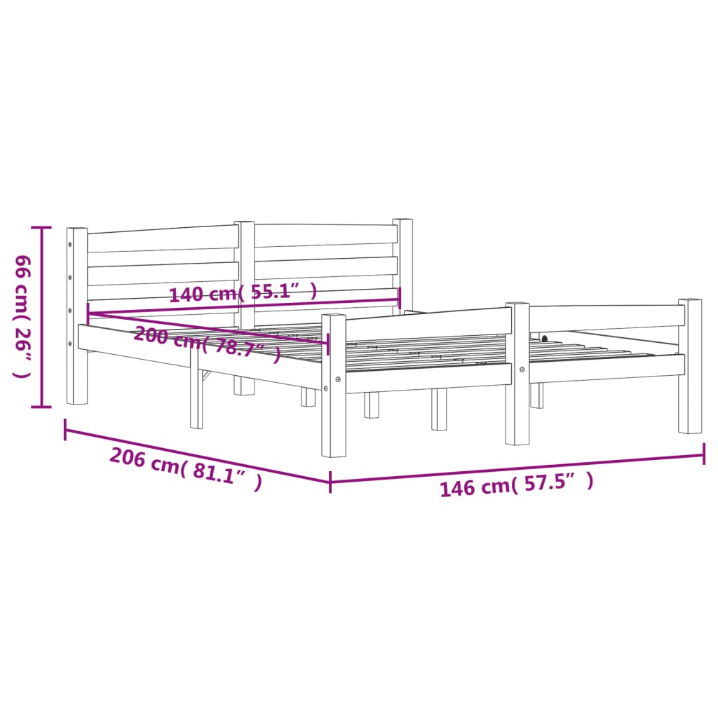 Sängram utan madrass vit massiv furu 140x200 cm