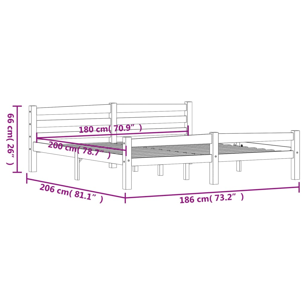 Sängram utan madrass vit massiv furu 180x200 cm