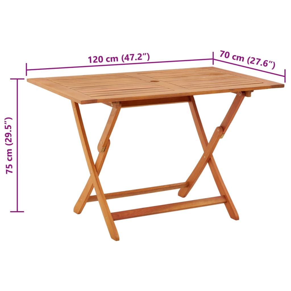 Hopfällbart trädgårdsbord 120x70x75 cm massivt eukalyptusträ