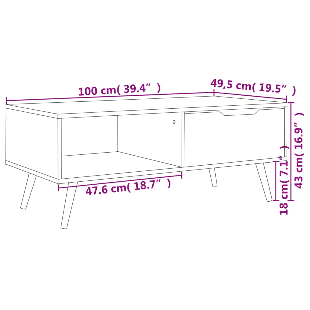 Soffbord grå 100x49,5x43 cm konstruerat trä