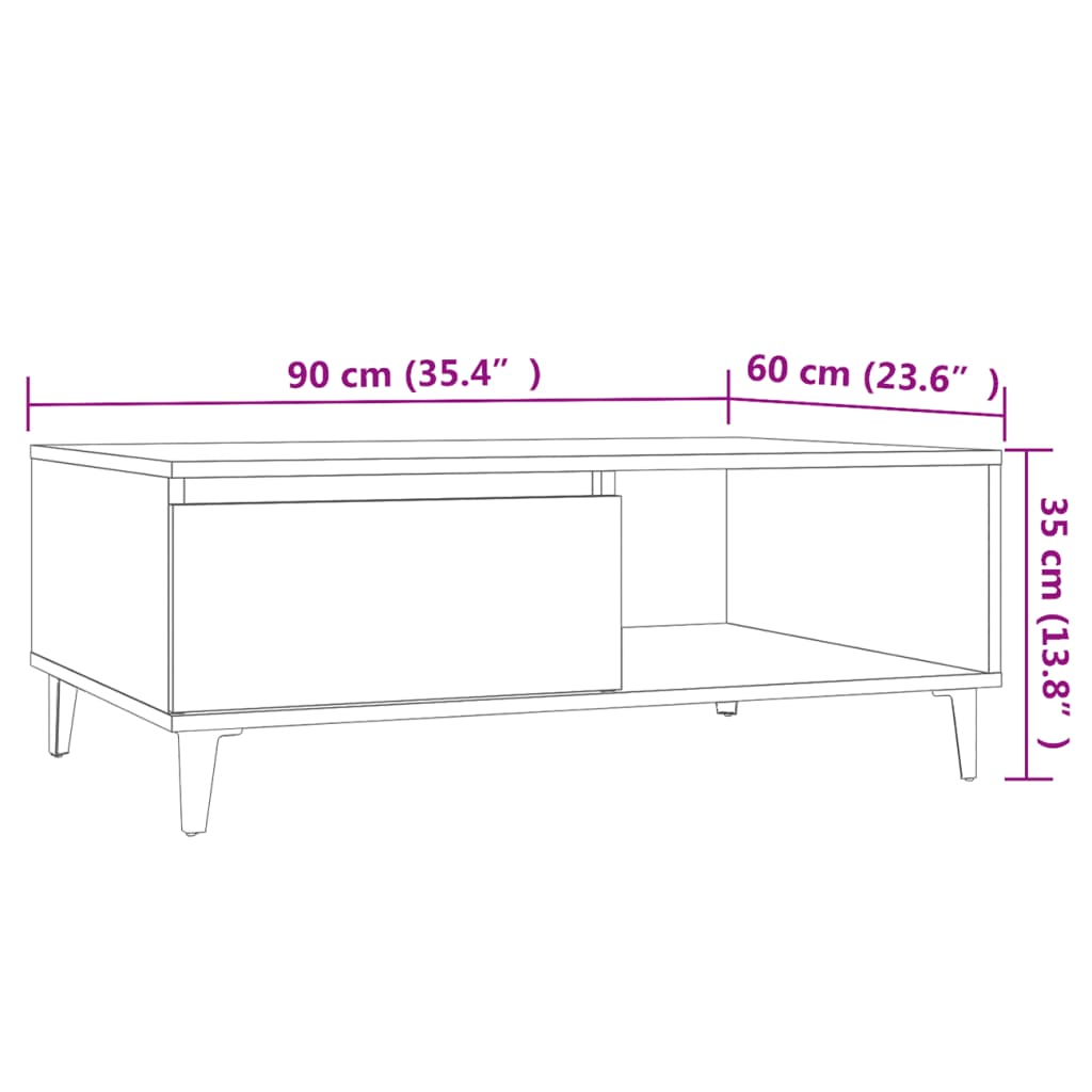 Soffbord betonggrå 90x60x35 cm konstruerat trä