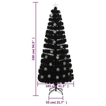 Julgran med LED-snöflingor svart 240 cm fiberoptik