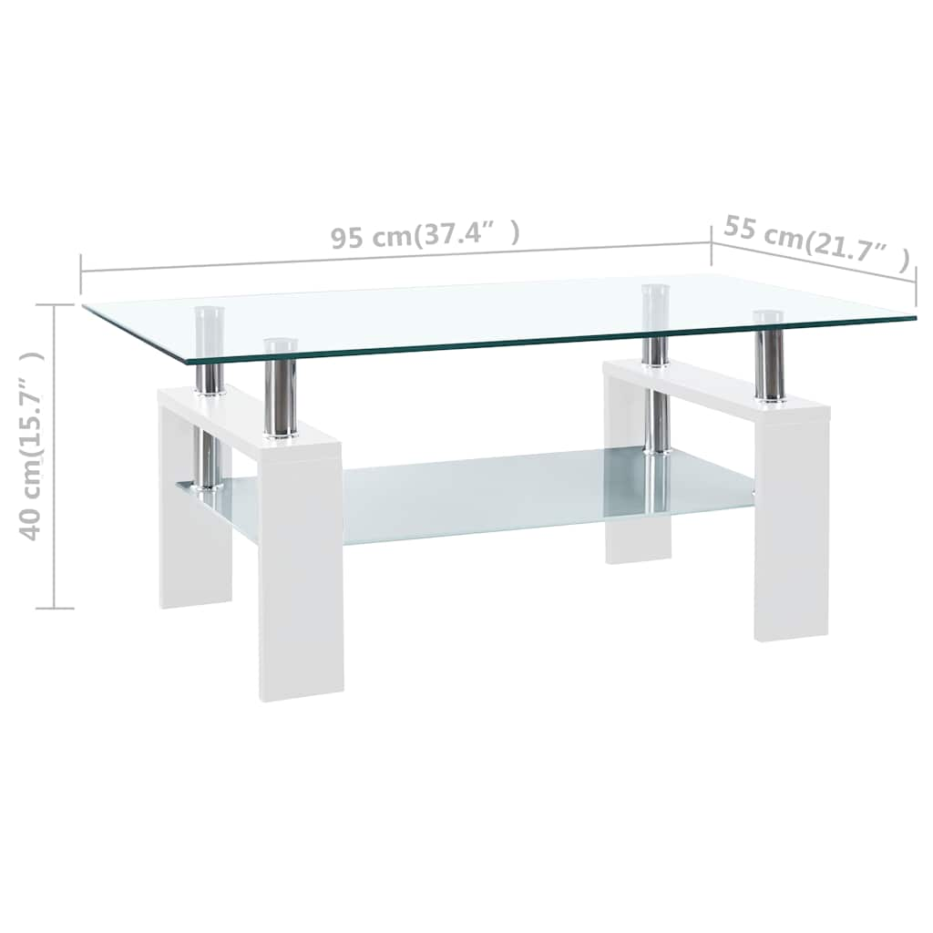 Soffbord vit och transparent 95x55x40 cm härdat glas